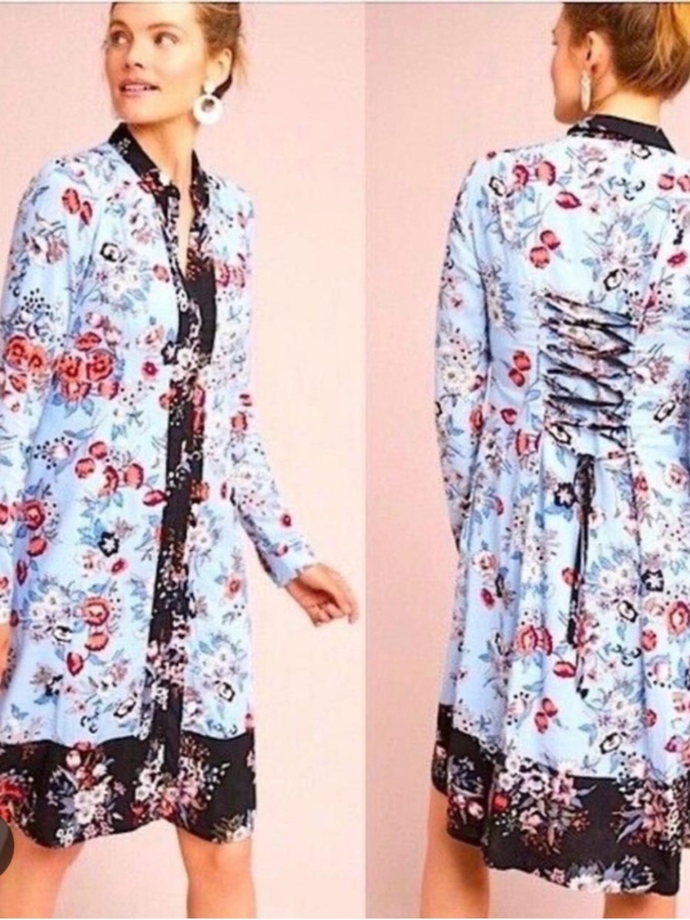 Anthropologie Maeve dress Leyster Shirt dress Size 4 blue Button Front Floral